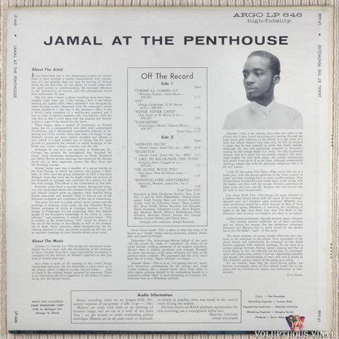 Ahmad Jamal ‎– Jamal At The Penthouse vinyl record back cover