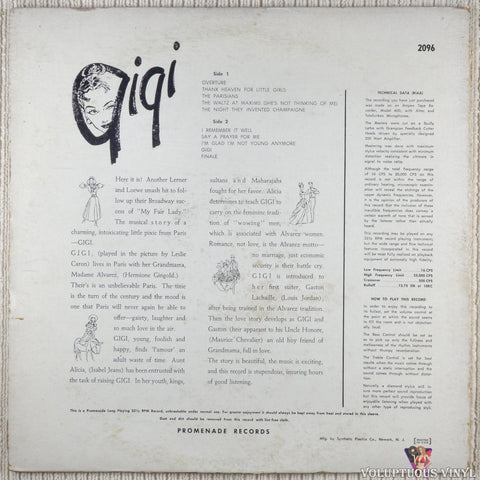 Al Goodman And His Orchestra ‎– Alan Jay Lerner's And Frederick Loewe's Score From Gigi vinyl record back cover