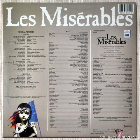 Alain Boublil And Claude-Michel Schönberg ‎– Les Misérables vinyl record back cover