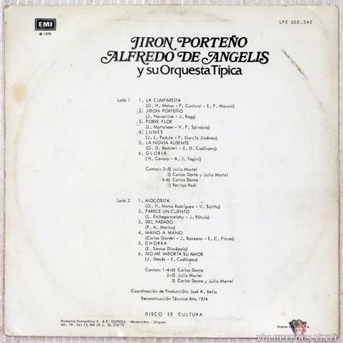 Alfredo de Angelis Y Su Orquesta Típica ‎– Jiron Porteño vinyl record back cover