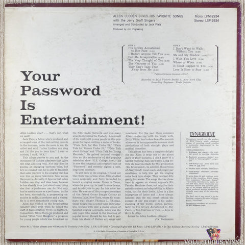 Allen Ludden ‎– Allen Ludden Sings His Favorite Songs vinyl record back cover