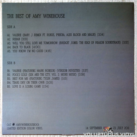 Amy Winehouse ‎– The Best Of Amy Winehouse vinyl record back cover