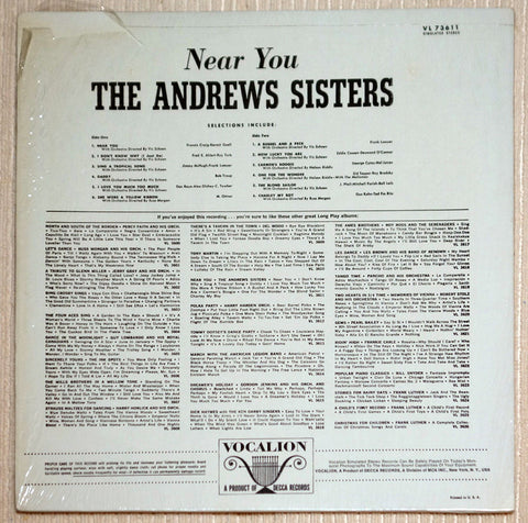 The Andrews Sisters ‎Near You Vinyl Record Back Cover