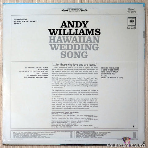 Andy Williams ‎– Hawaiian Wedding Song vinyl record back cover