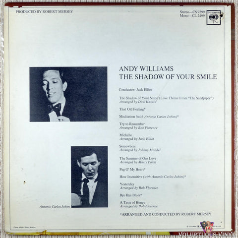 Andy Williams ‎– The Shadow Of Your Smile vinyl record back cover
