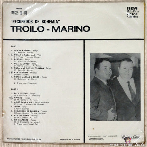 Aníbal Troilo, Alberto Marino ‎– Recuerdos De Bohemia vinyl record back cover