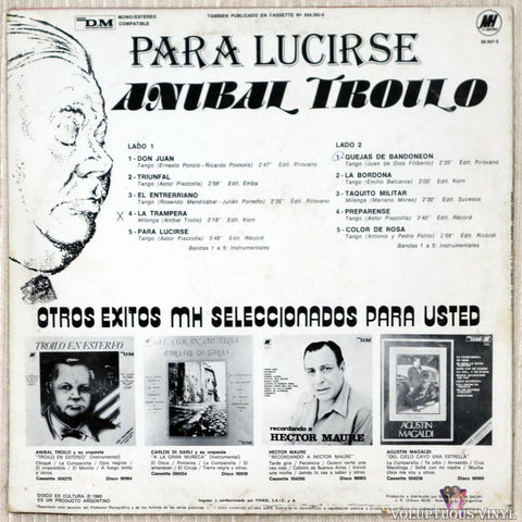 Aníbal Troilo ‎– Para Lucirse vinyl record back cover