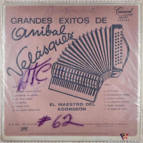 Aníbal Velásquez ‎– El Maestro Del Acordeon vinyl record back cover
