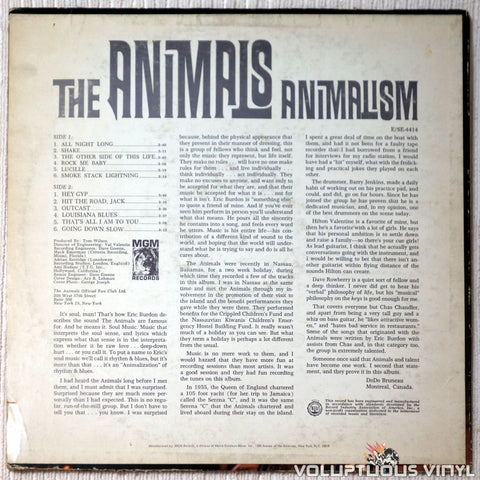 The Animals ‎– Animalism vinyl record back cover