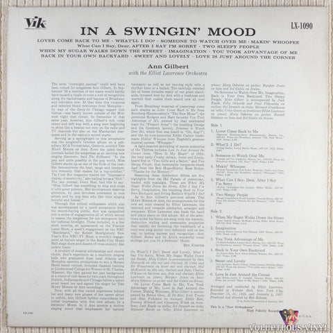 Ann Gilbert ‎– In A Swingin' Mood vinyl record back cover