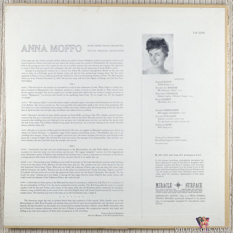 Anna Moffo – Arias From Faust / La Bohème / Dinorah / Carmen / Semiramide / Turandot / Lakmé vinyl record back cover