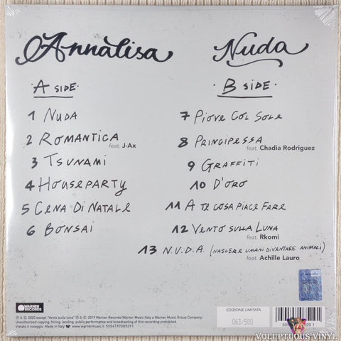 Annalisa ‎– Nuda vinyl record back cover