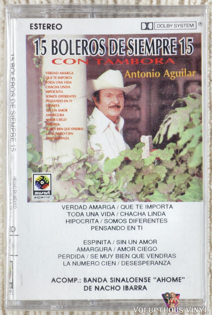 Antonio Aguilar ‎– 15 Boleros De Siempre 15 Con Tambora cassette tape front cover