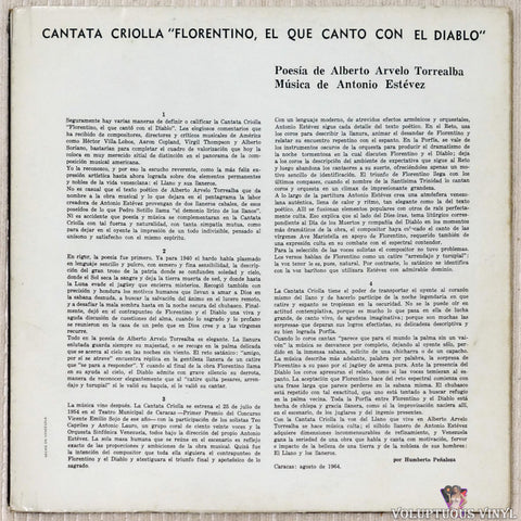 Antonio Estévez ‎– Cantata Criolla vinyl record back cover
