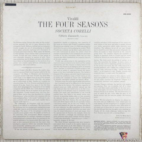 Antonio Vivaldi / Societa Corelli – The Four Seasons vinyl record back cover