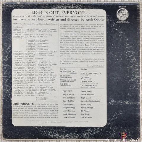 Arch Oboler ‎– Drop Dead! An Exercise In Horror! vinyl record back cover