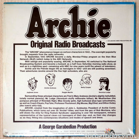 Archie: Original Radio Broadcasts - Vinyl - Back Cover