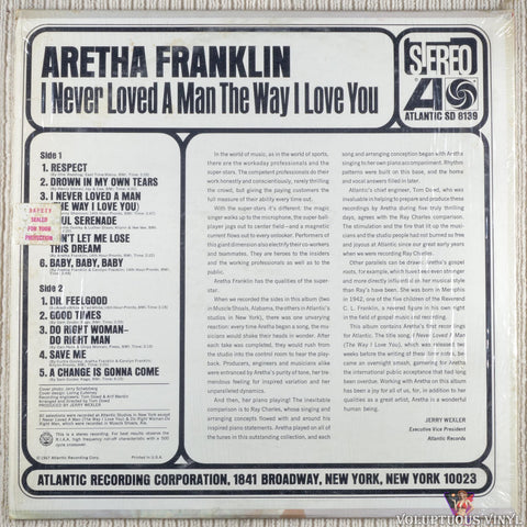 Aretha Franklin – I Never Loved A Man The Way I Love You vinyl record back cover
