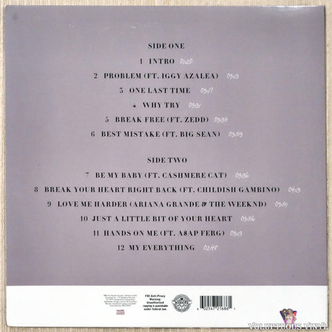 Ariana Grande ‎– My Everything vinyl record back cover
