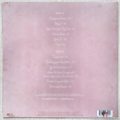 Ariana Grande ‎– Yours Truly vinyl record back cover