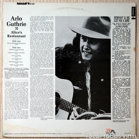 Arlo Guthrie ‎– Alice's Restaurant - Vinyl Record - Back Cover