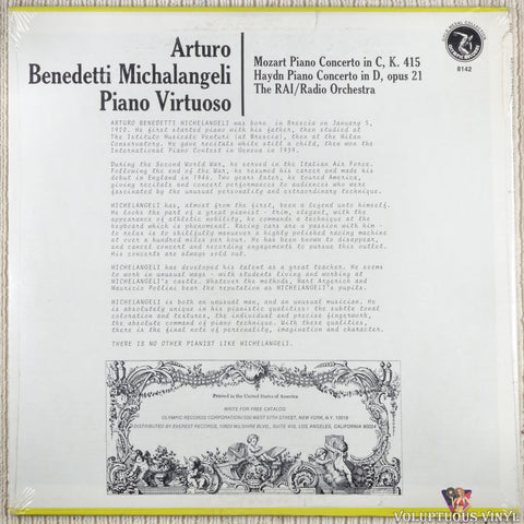 Arturo Benedetti Michelangeli, Mozart, Haydn, Orchestra Sinfonica Di Roma Della RAI – Piano Virtuoso vinyl record back cover