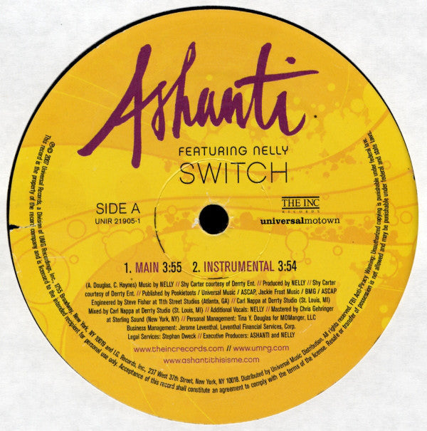 Ashanti Featuring Nelly ‎– Switch - Vinyl Record