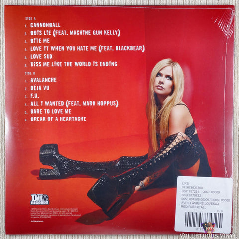 Avril Lavigne – Love Sux vinyl record back cover