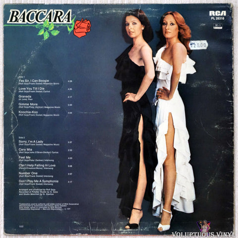 Baccara ‎– Baccara vinyl record back cover