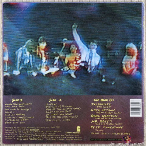 Bad Religion ‎– Suffer vinyl record back cover