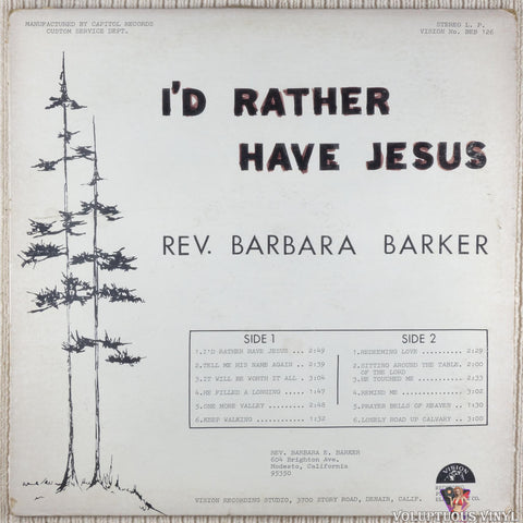 Rev. Barbara Barker ‎– I’d Rather Have Jesus vinyl record front cover
