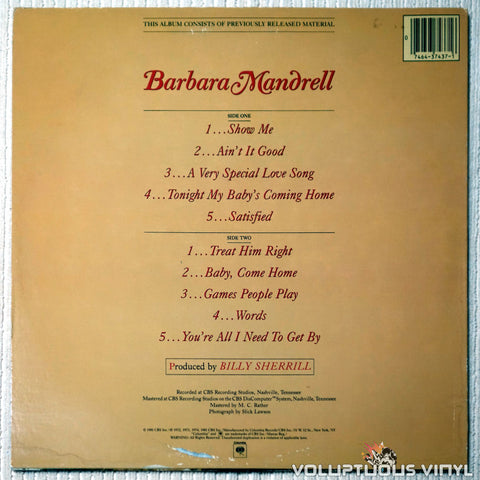 Barbara Mandrell ‎– Looking Back - Vinyl Record - Back Cover