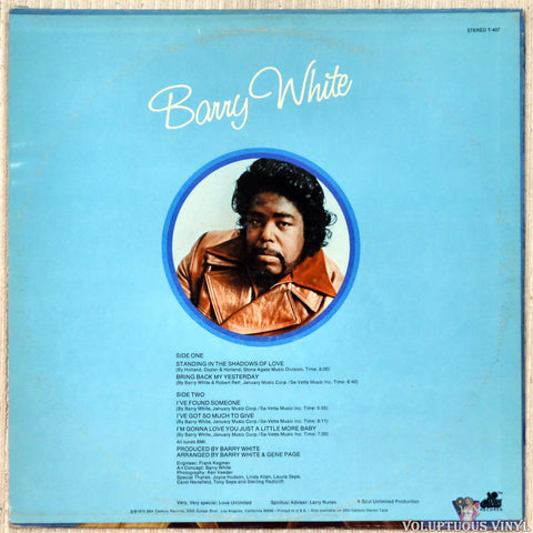 Barry White ‎– I've Got So Much To Give vinyl record back cover