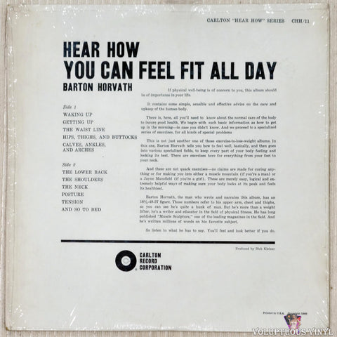 Barton Horvath ‎– Hear How You Can Feel Fit All Day vinyl record back cover