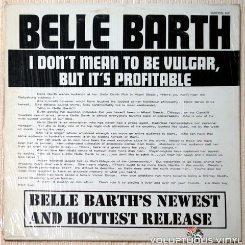 Belle Barth ‎– I Don't Mean To Be Vulgar, But It's Profitable vinyl record back cover