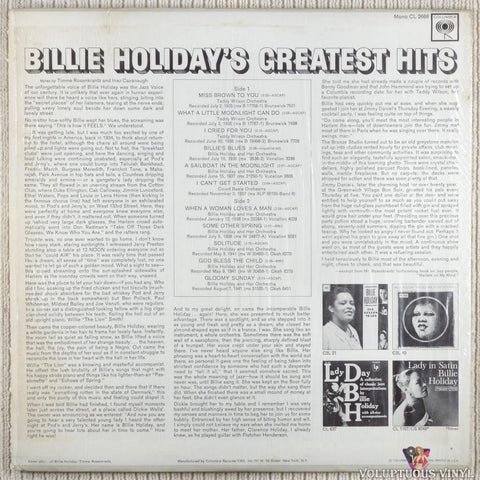 Billie Holiday – Billie Holiday's Greatest Hits vinyl record back cover