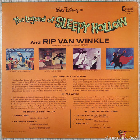 Billy Bletcher ‎– Walt Disney's The Legend Of Sleepy Hollow And Rip Van Winkle vinyl record back cover