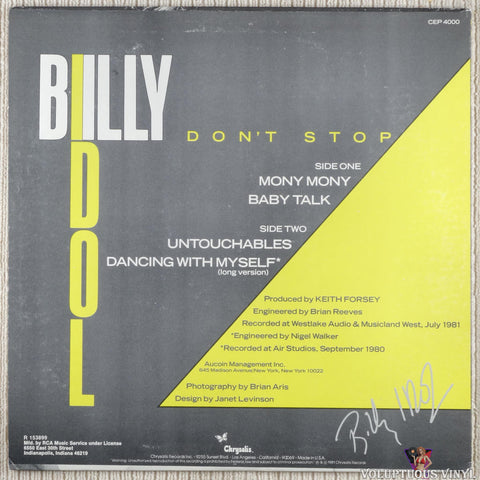 Billy Idol – Don't Stop vinyl record back cover