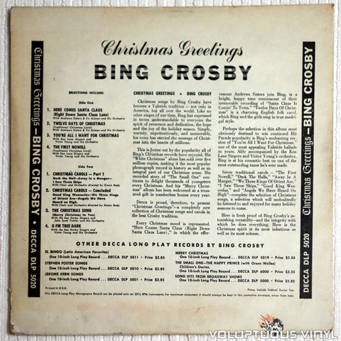Bing Crosby ‎– Christmas Greetings - Vinyl Record - Back Cover