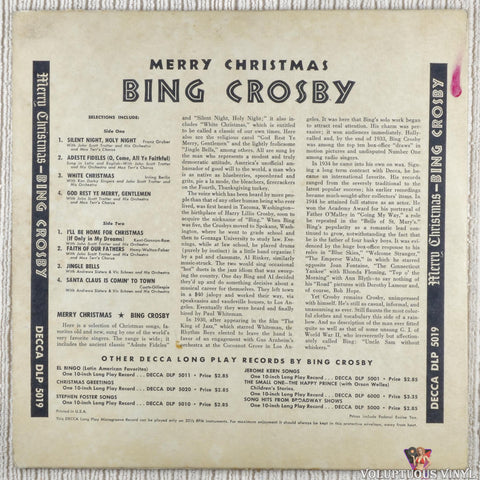 Bing Crosby – Merry Christmas vinyl record back cover