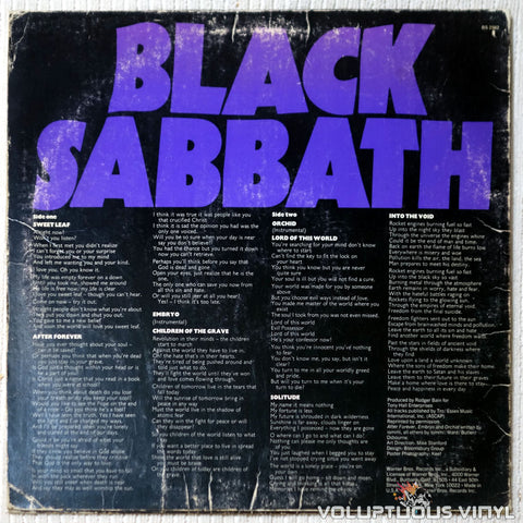 Black Sabbath ‎– Master Of Reality - Vinyl Record - Back Cover