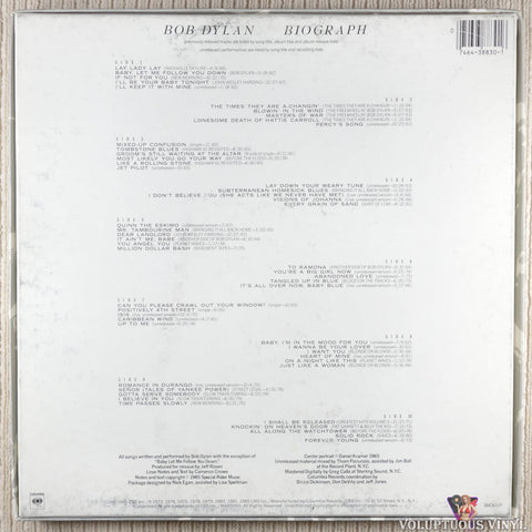 Bob Dylan – Biograph vinyl record back cover