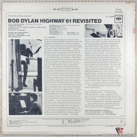 Bob Dylan – Highway 61 Revisited vinyl record back cover