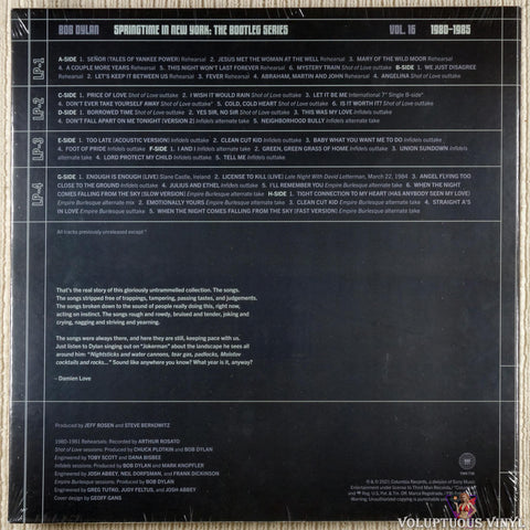 Bob Dylan ‎– Springtime In New York: The Bootleg Series Vol. 16 1980–1985 vinyl record back cover