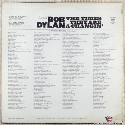 Bob Dylan – The Times They Are A-Changin' vinyl record back cover