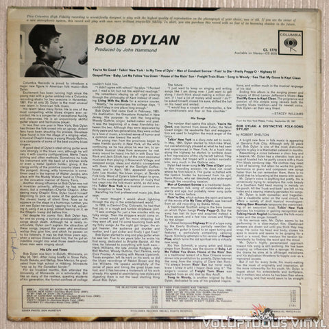 Bob Dylan ‎– Bob Dylan - Vinyl Record - Back Cover