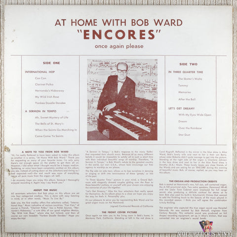 Bob Ward – At Home With Bob Ward "Encores" vinyl record back cover
