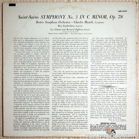 Boston Symphony - Symphony No. 3 - Vinyl Record - Back Cover