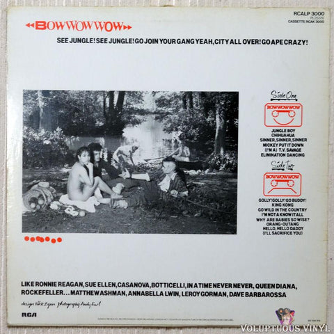 Bow Wow Wow ‎– See Jungle! See Jungle! Go Join Your Gang Yeah, City All Over! Go Ape Crazy! vinyl record back cover