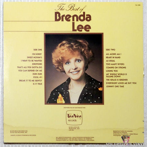 Brenda Lee ‎– The Best Of Brenda Lee vinyl record back cover